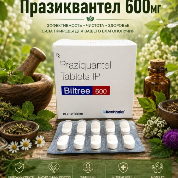 Biltree-600 (Празиквантел 600мг) 10таблеток